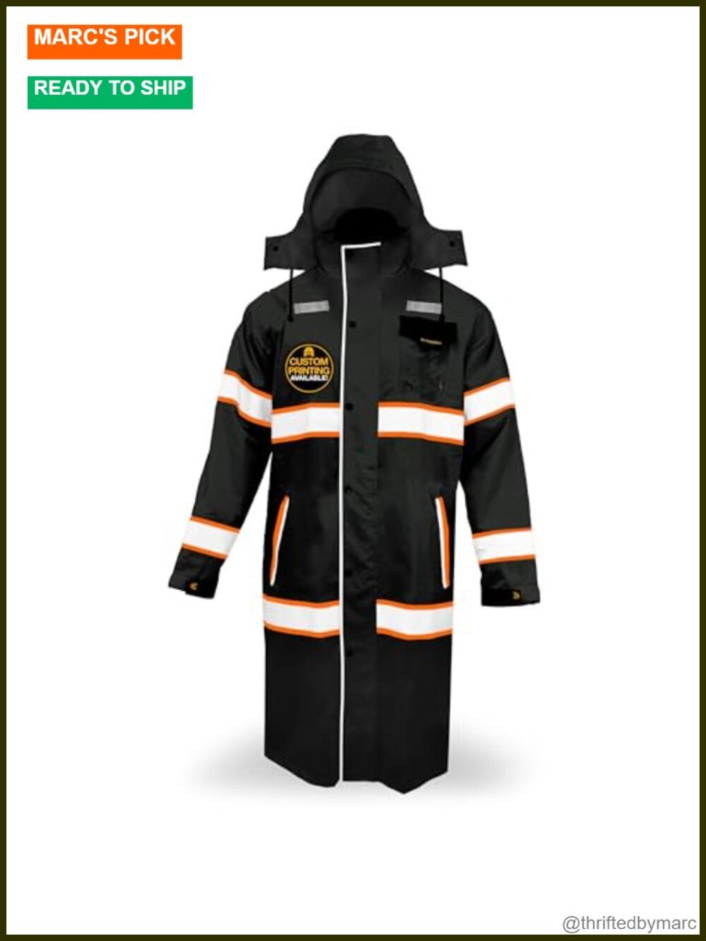 ANSI Class 3 High Visibility Waterproof Rain Jacket Trench Coat Hi Viz